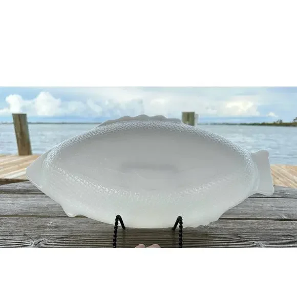 Vintage Milk Glass Fish by Glasbake McKee, Fish Shape Baker, Seafood Dish 18